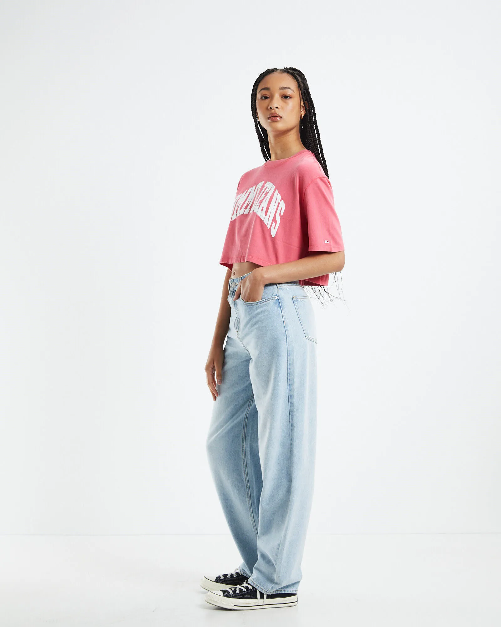 Tommy Jeans TJW Oversized Crop College T-Shirt Garden Rose Pink