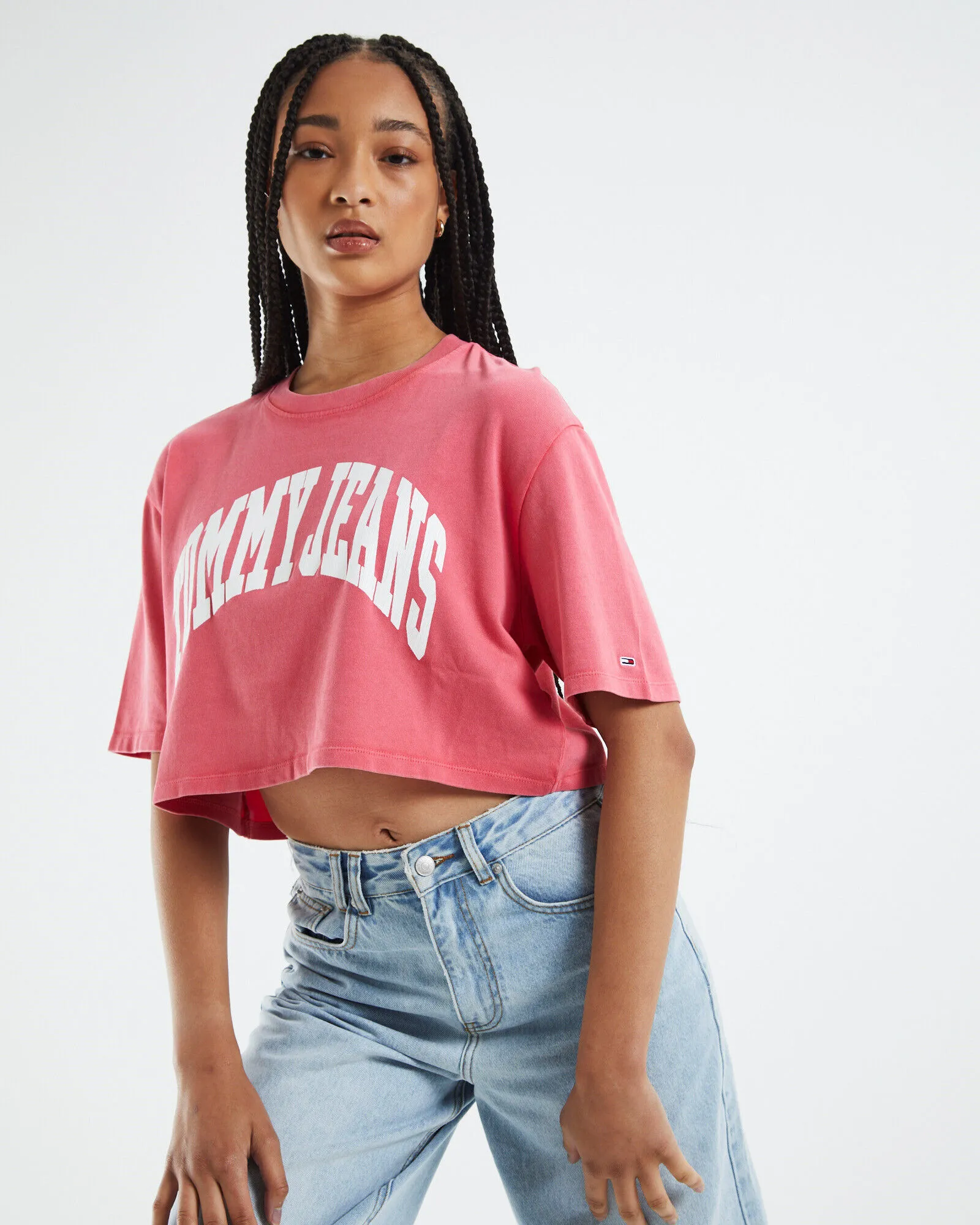 Tommy Jeans TJW Oversized Crop College T-Shirt Garden Rose Pink