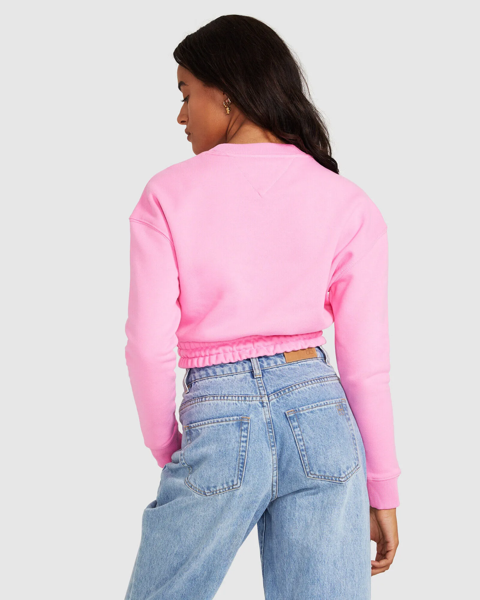 Tommy Jeans TJW Super Cropped Badge Crew Jumper Pink Daisy