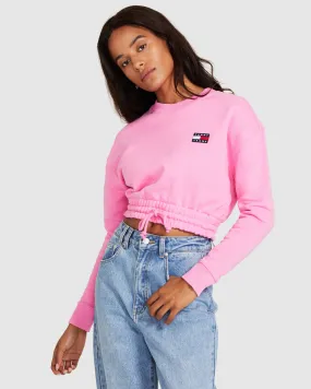 Tommy Jeans TJW Super Cropped Badge Crew Jumper Pink Daisy