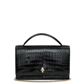 Top Handle Skull Mini Bag Croc, Black (G)