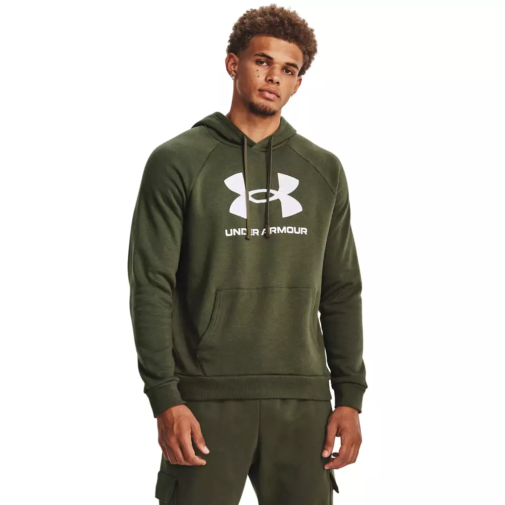 'Under Armour' Men's Rival Fleece Logo Hoodie - Marine OD Green / White