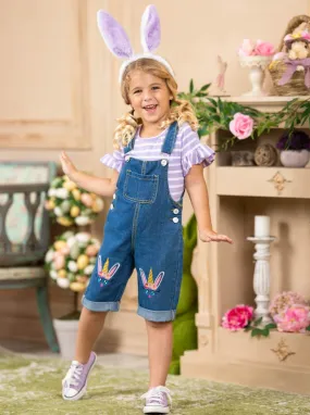 Unicorn Bunny Denim Overall Capris Set