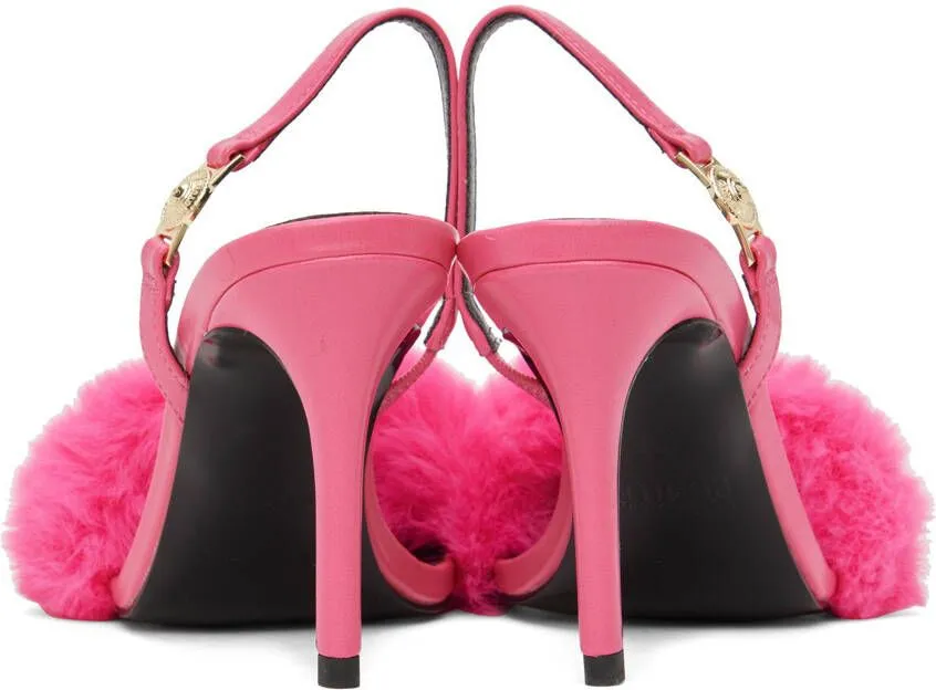 Versace Jeans Couture Pink Fur Emily Heeled Sandals