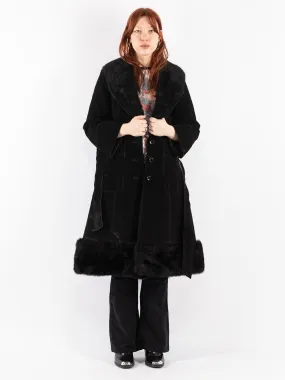 Vintage 70's Women Belted Suede Coat in Black