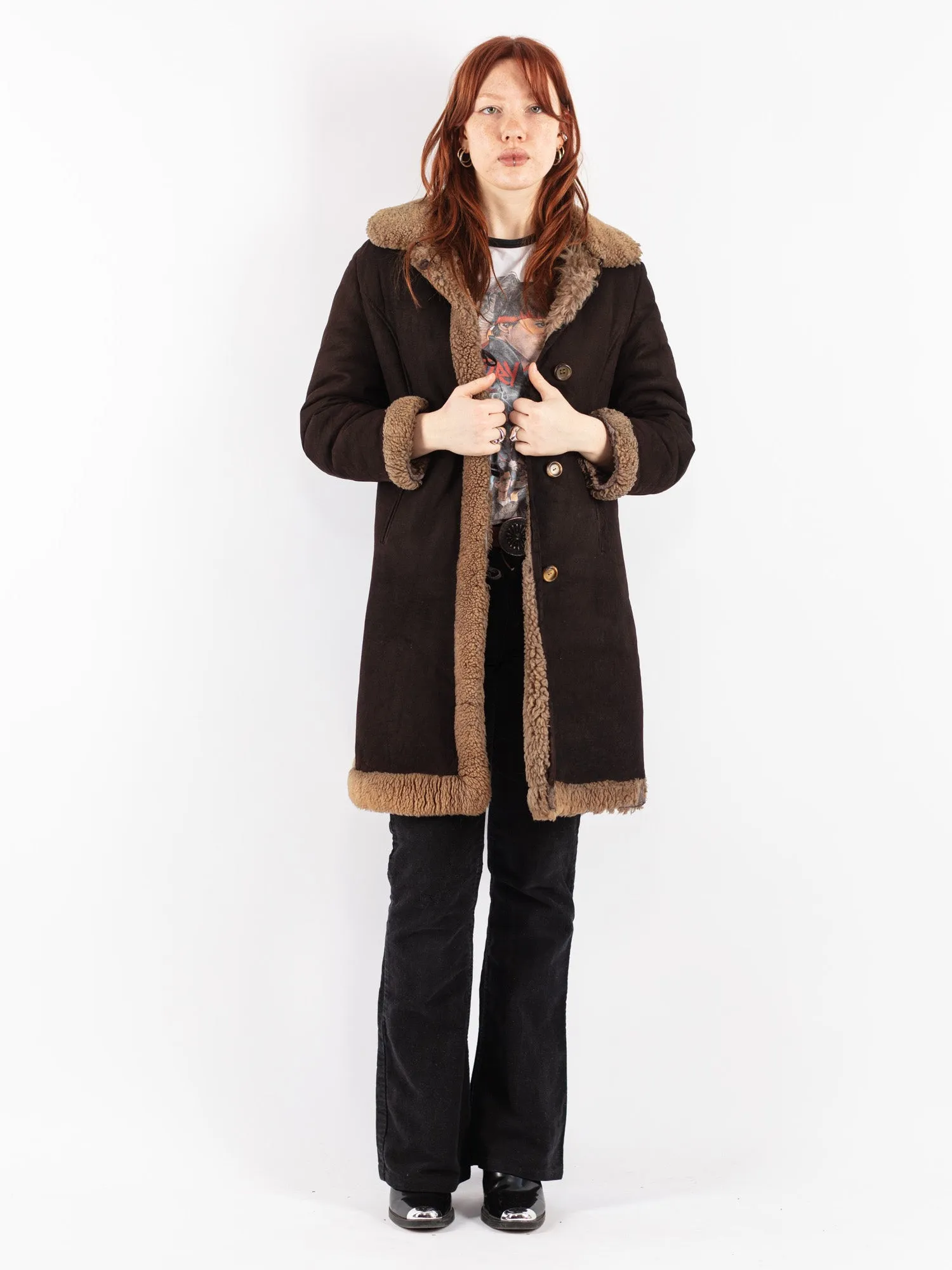 Vintage 70's Women Sheepskin Coat in Brown