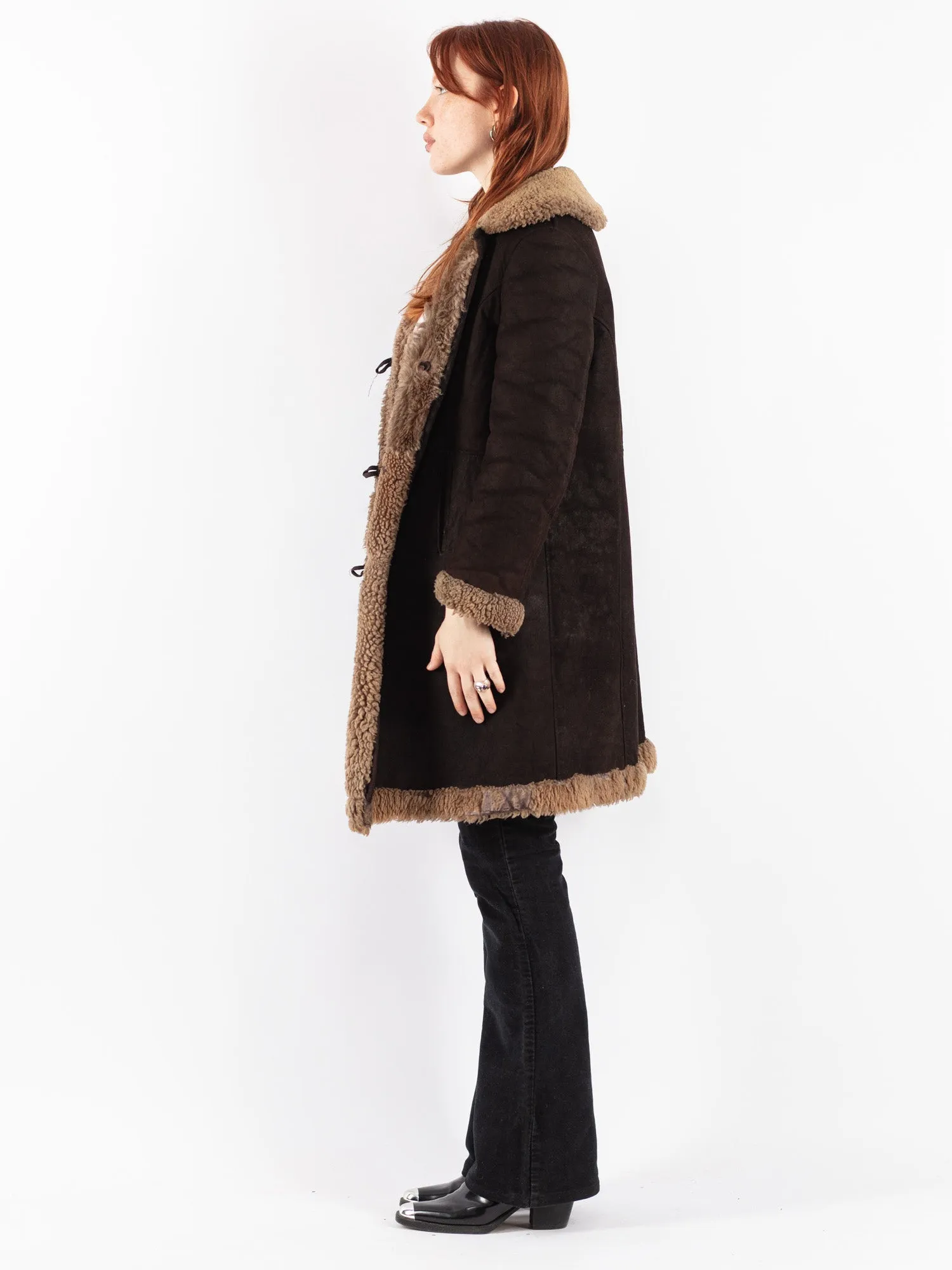 Vintage 70's Women Sheepskin Coat in Brown