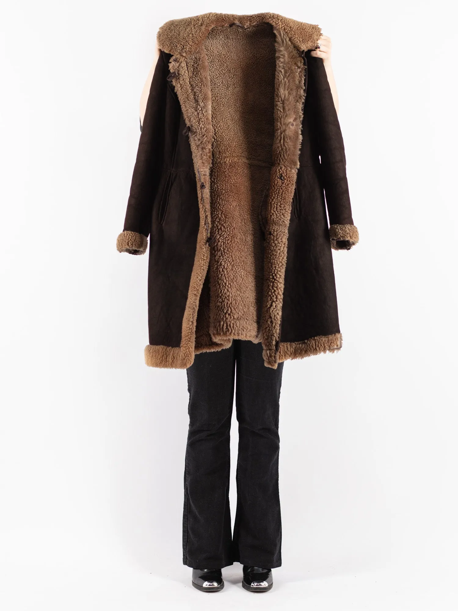 Vintage 70's Women Sheepskin Coat in Brown