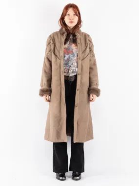 Vintage 70's Women Sheepskin Long Coat in Beige