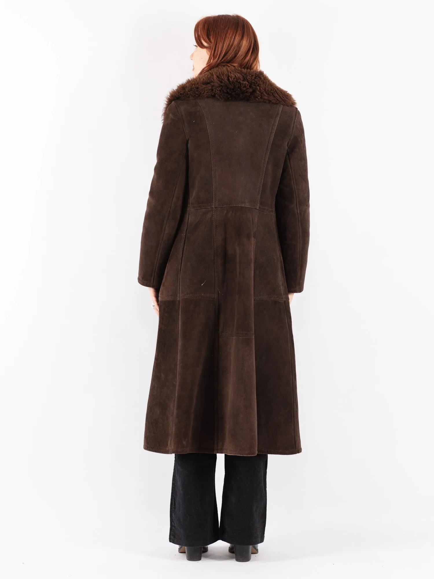 Vintage 70's Women Sheepskin Long Coat in Brown