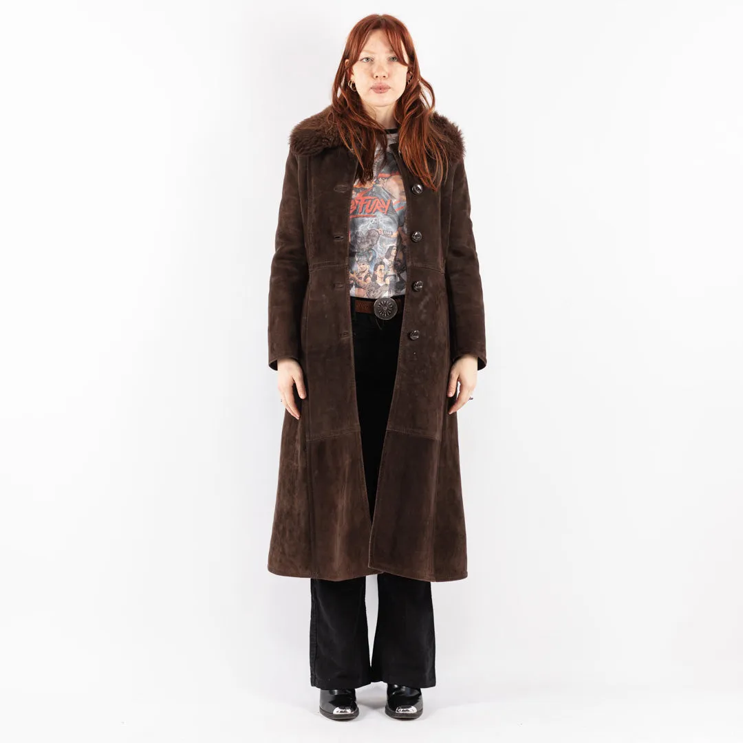 Vintage 70's Women Sheepskin Long Coat in Brown