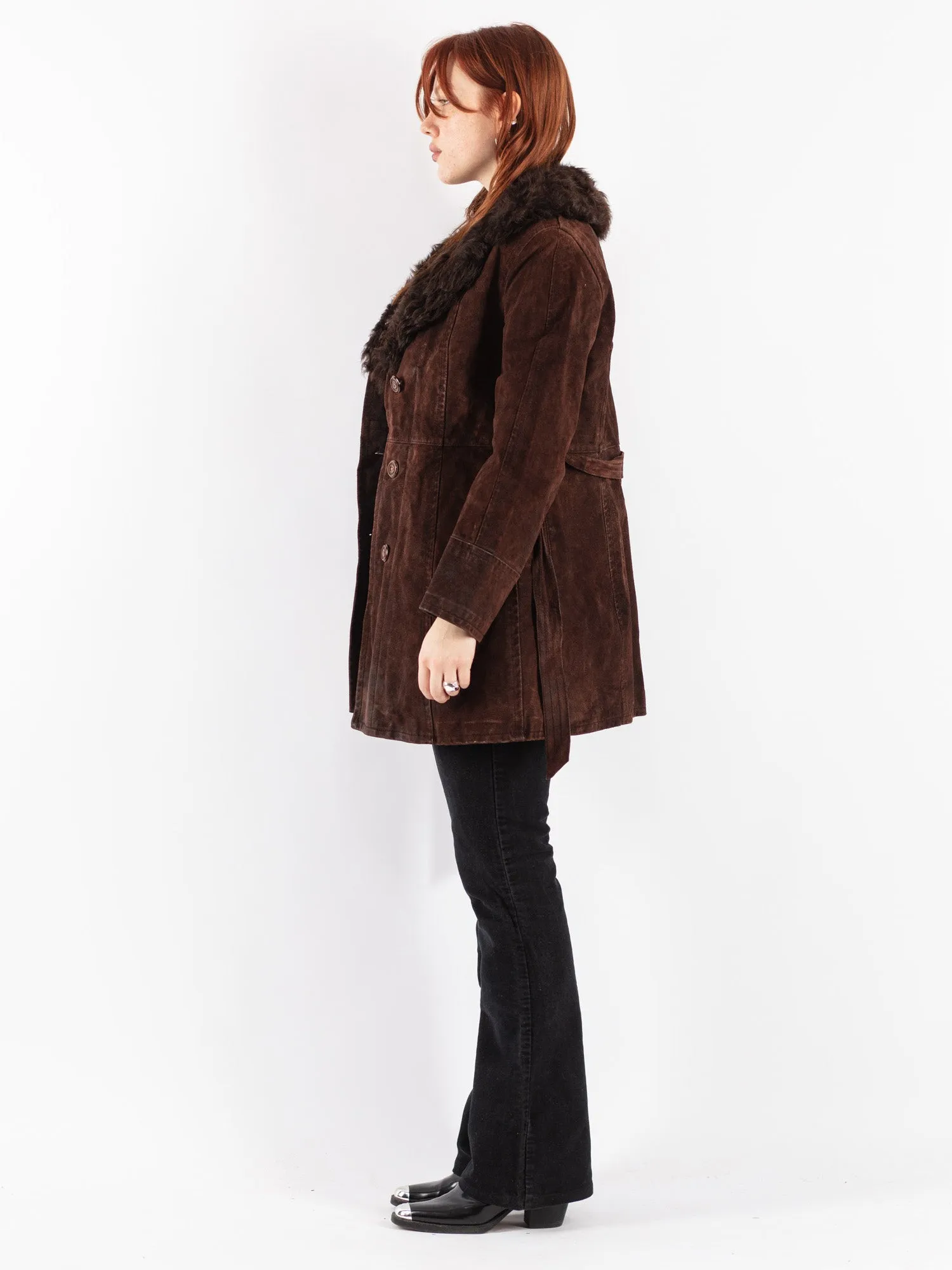 Vintage 70's Women Suede Sherpa Coat in Brown