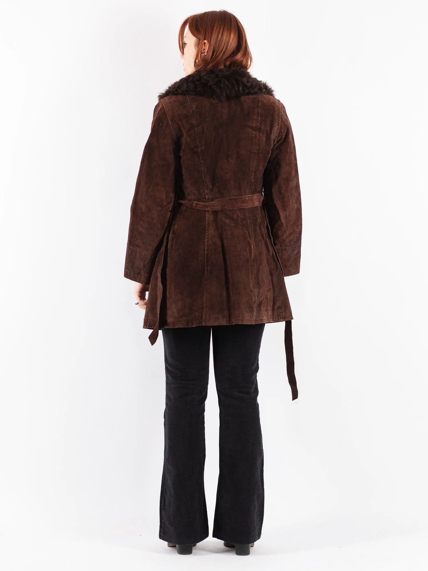 Vintage 70's Women Suede Sherpa Coat in Brown