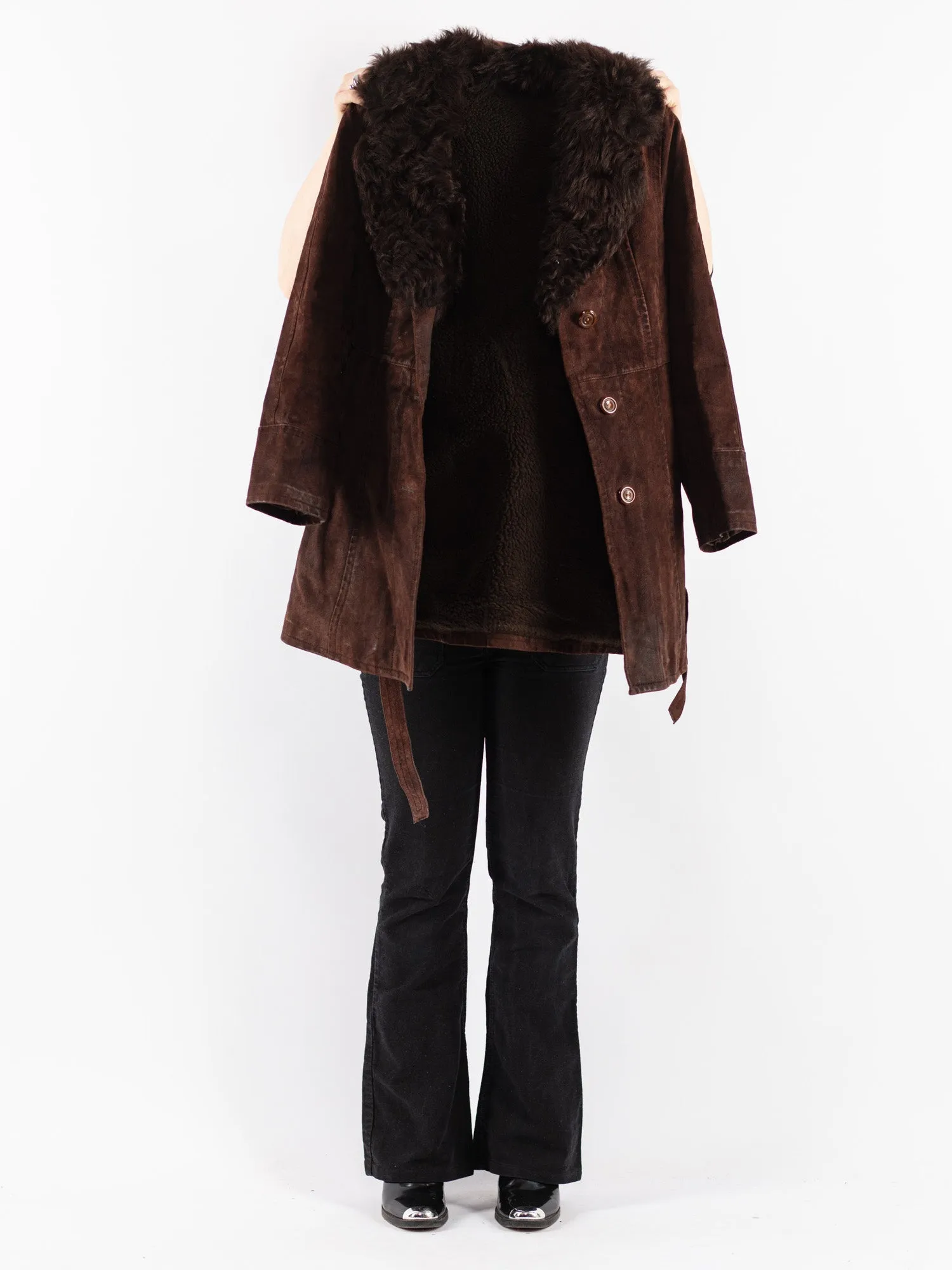 Vintage 70's Women Suede Sherpa Coat in Brown