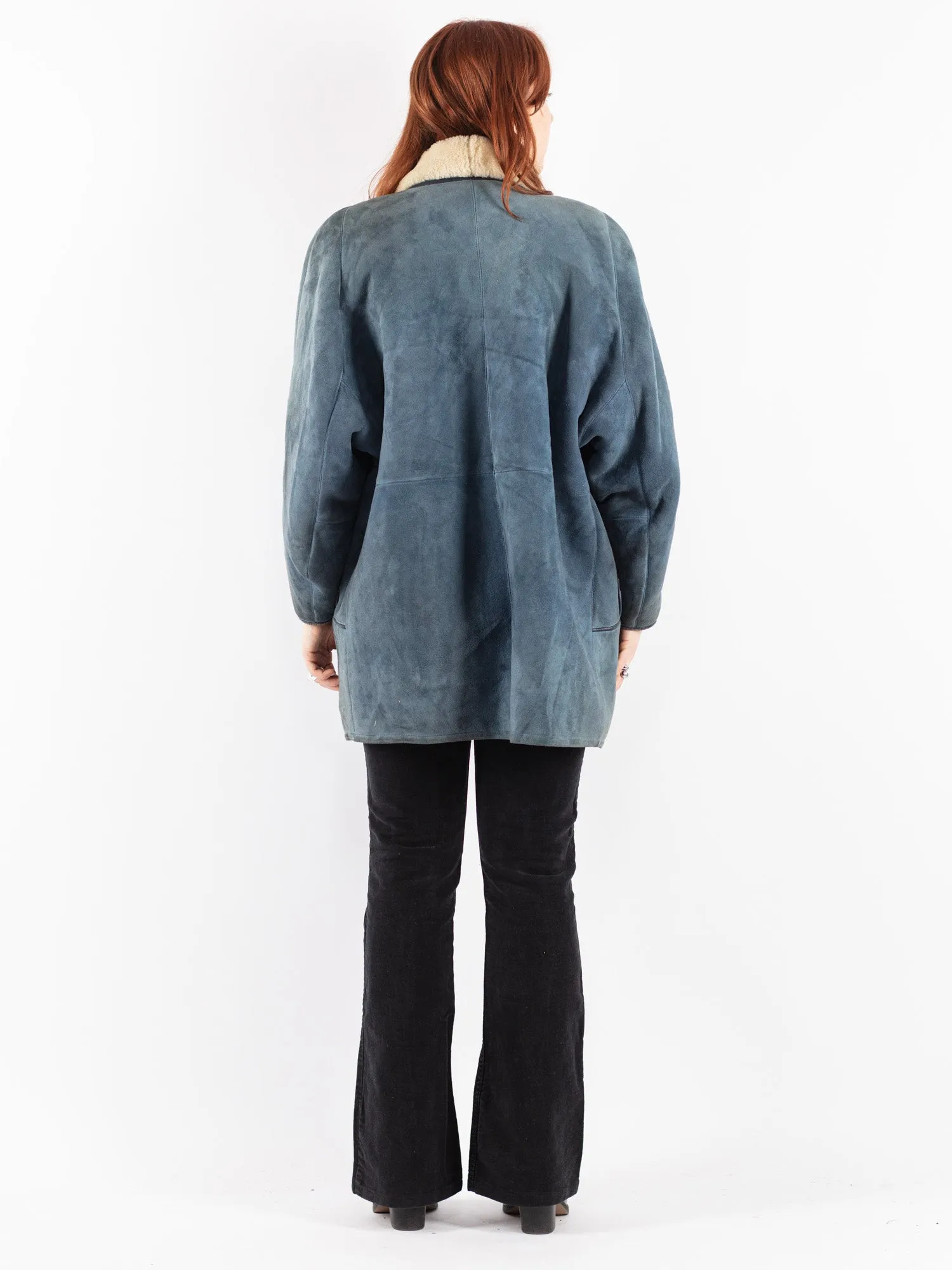 Vintage 80's Women Sheepskin Coat in Blue