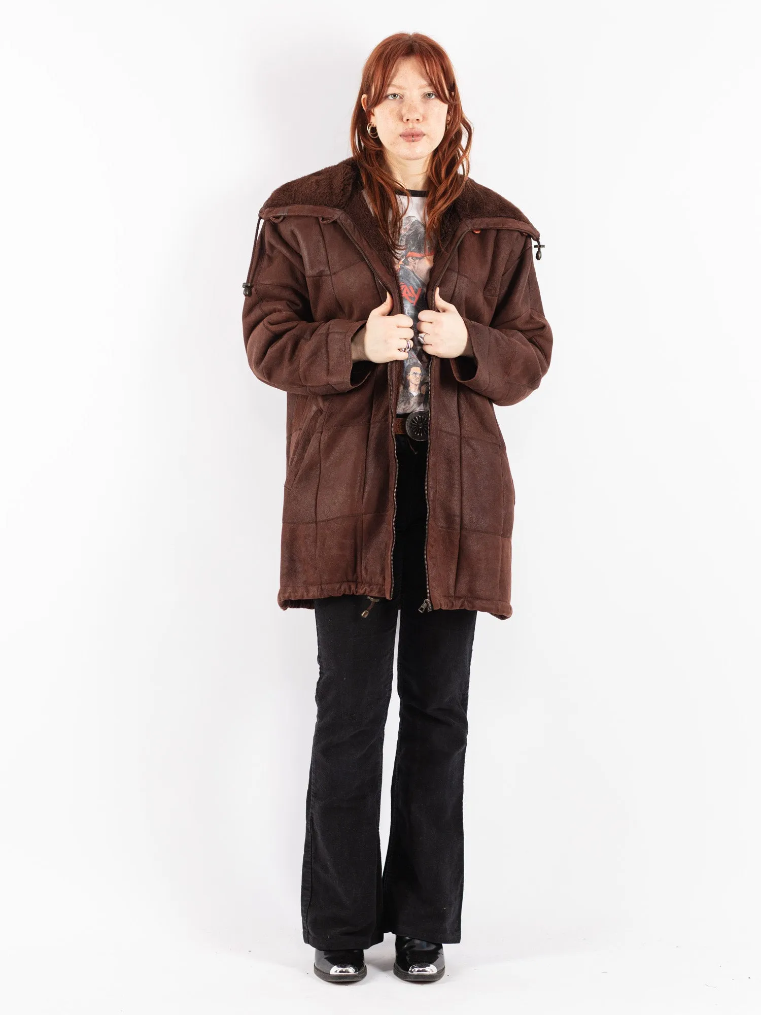 Vintage 80's Women Sheepskin Coat in Brown