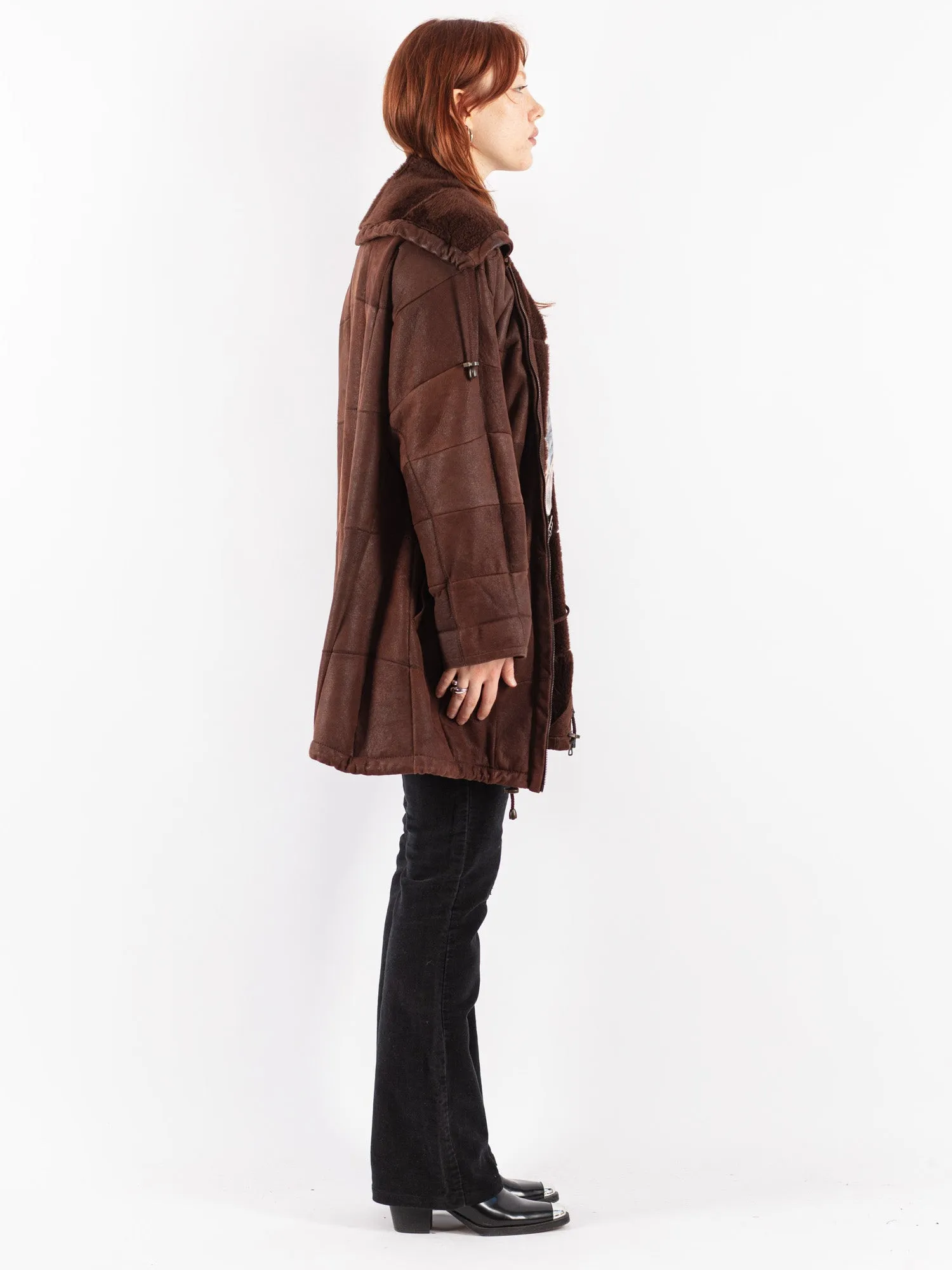 Vintage 80's Women Sheepskin Coat in Brown