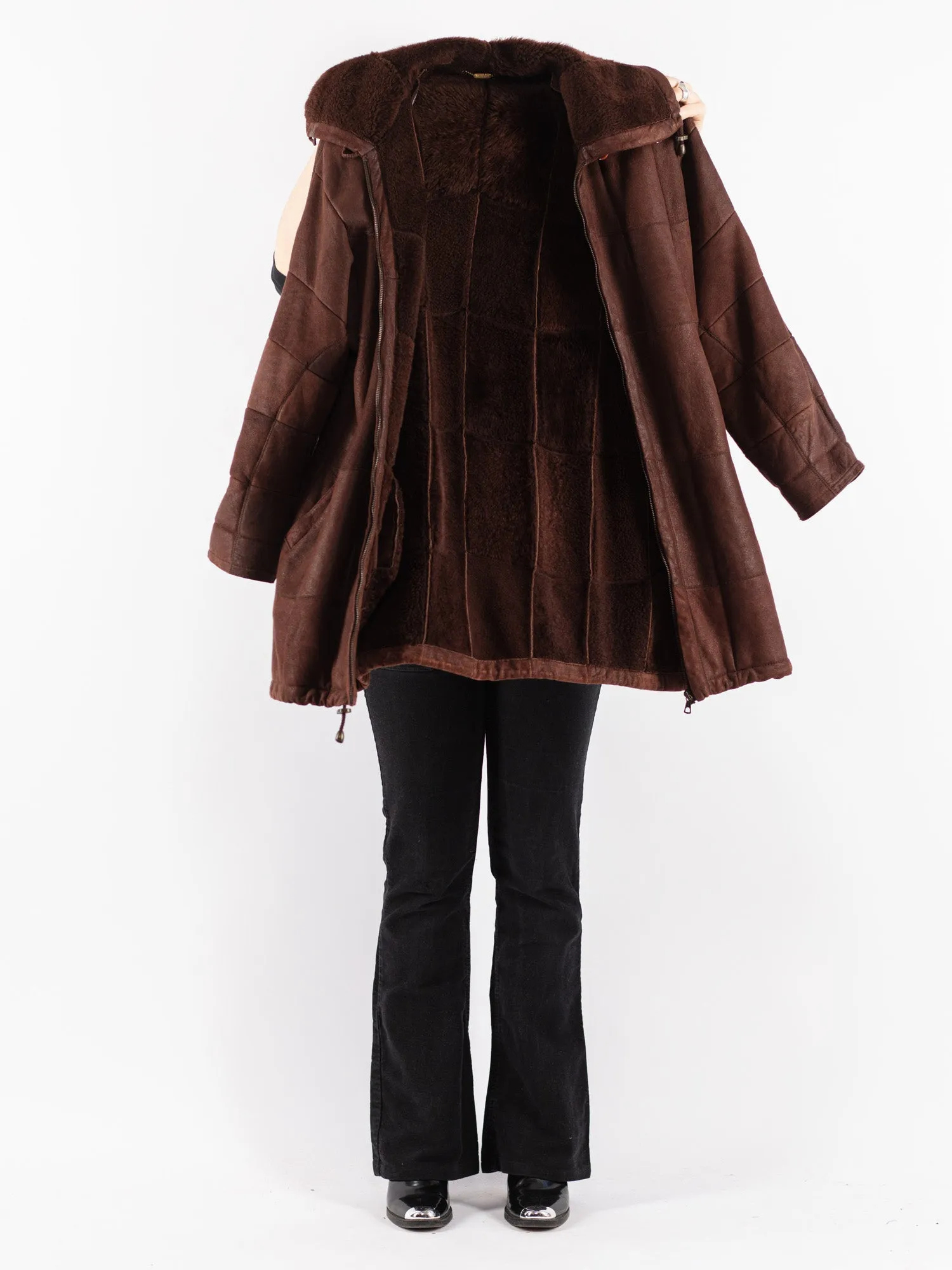 Vintage 80's Women Sheepskin Coat in Brown