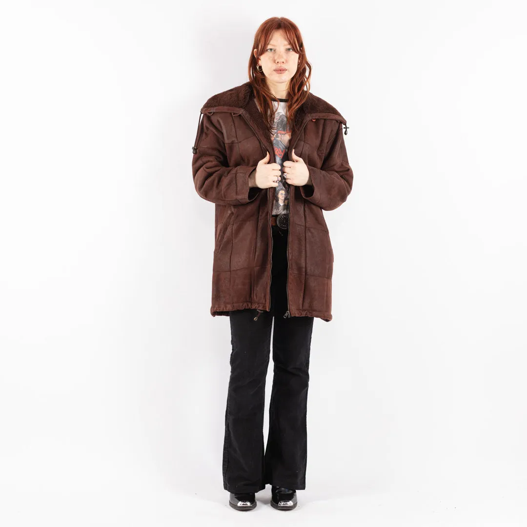 Vintage 80's Women Sheepskin Coat in Brown