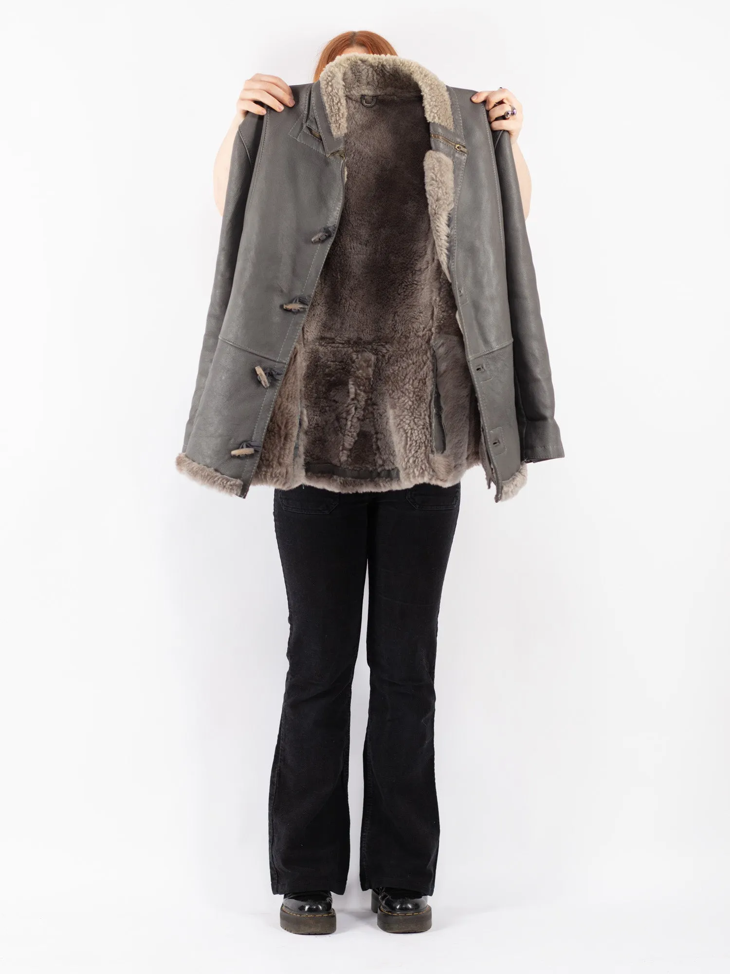 Vintage 80's Women Sheepskin Coat in Gray