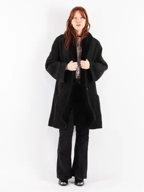 Vintage 80's Women Sheepskin Shearling Coat in Black