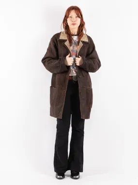 Vintage 90's Women Oversized Sheepskin Coat in Brown