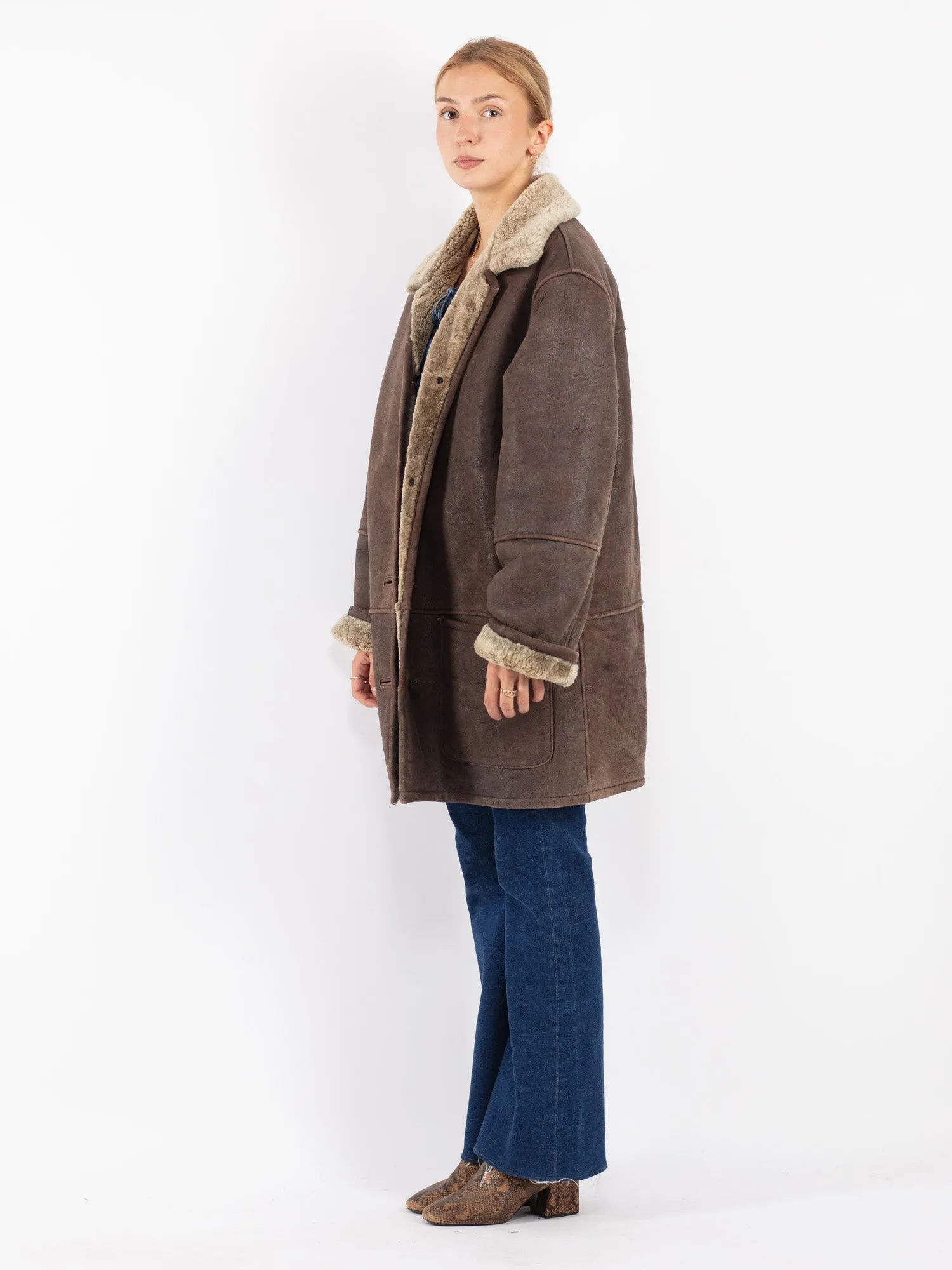 Vintage 90's Women Sheepskin Coat in Brown