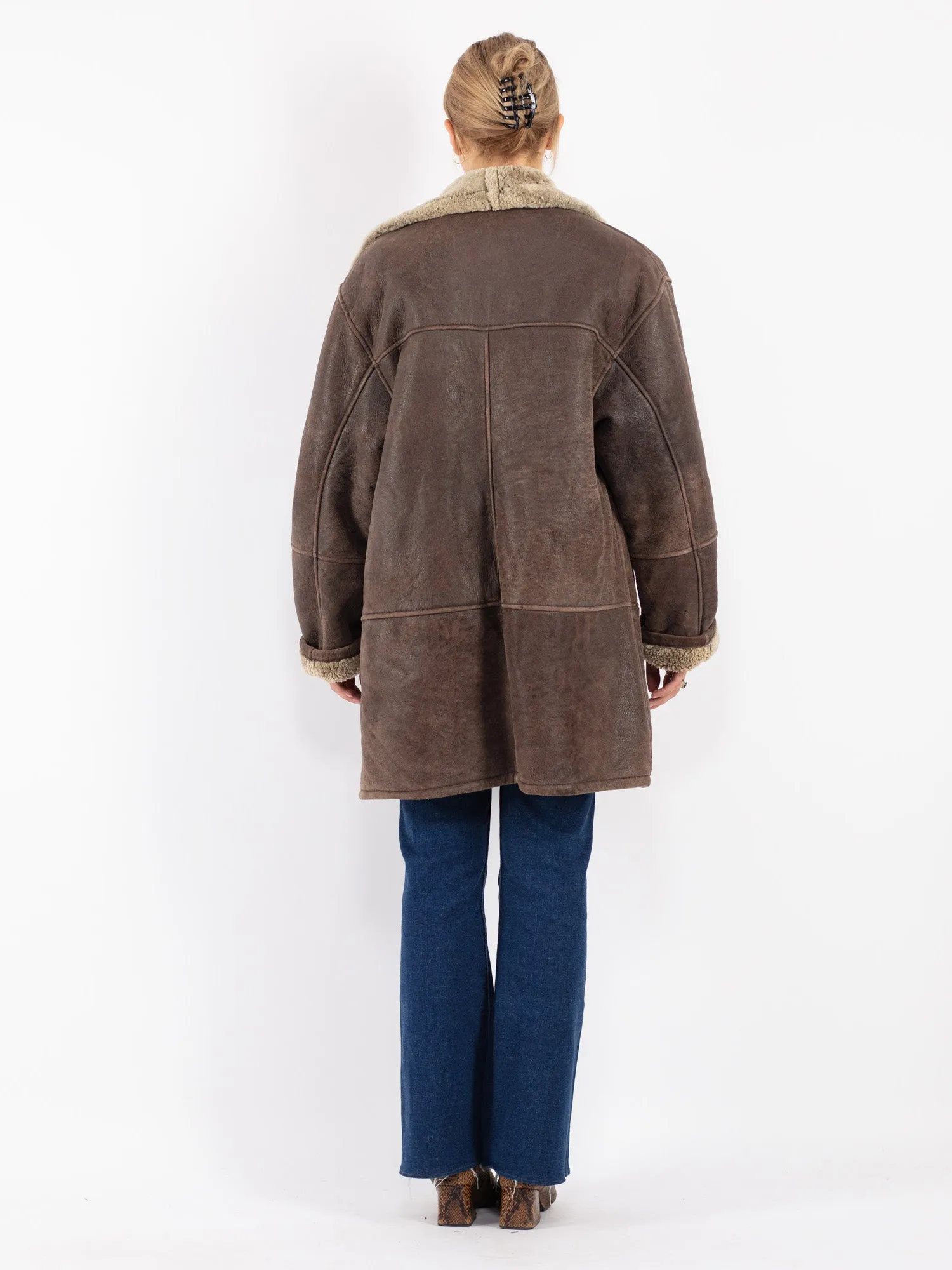 Vintage 90's Women Sheepskin Coat in Brown