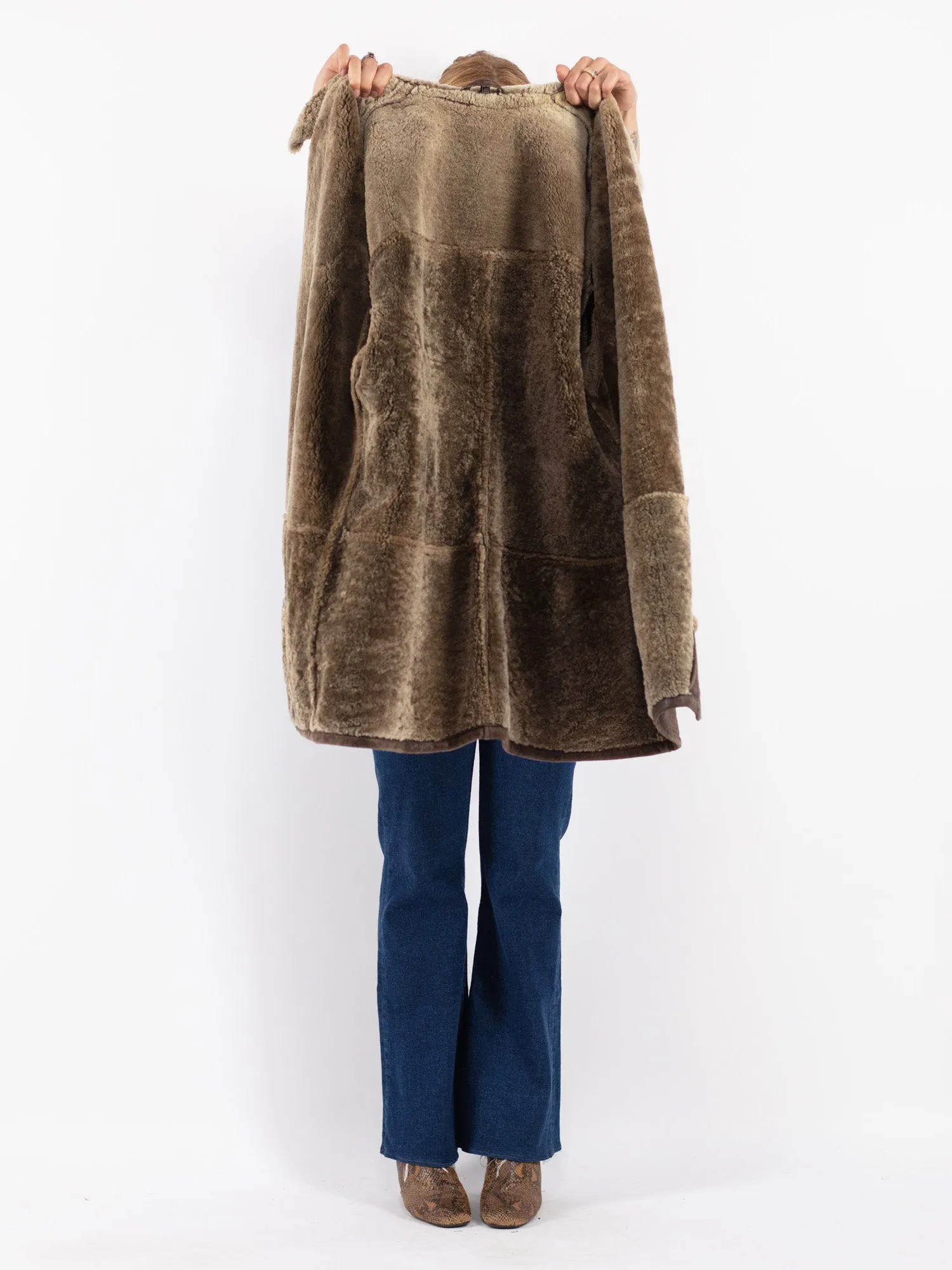 Vintage 90's Women Sheepskin Coat in Brown