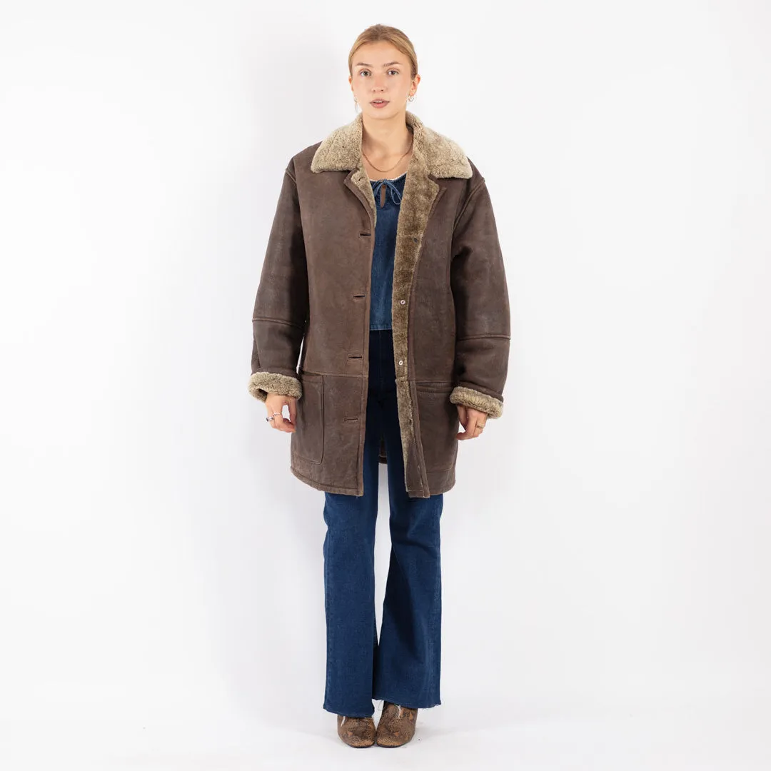 Vintage 90's Women Sheepskin Coat in Brown