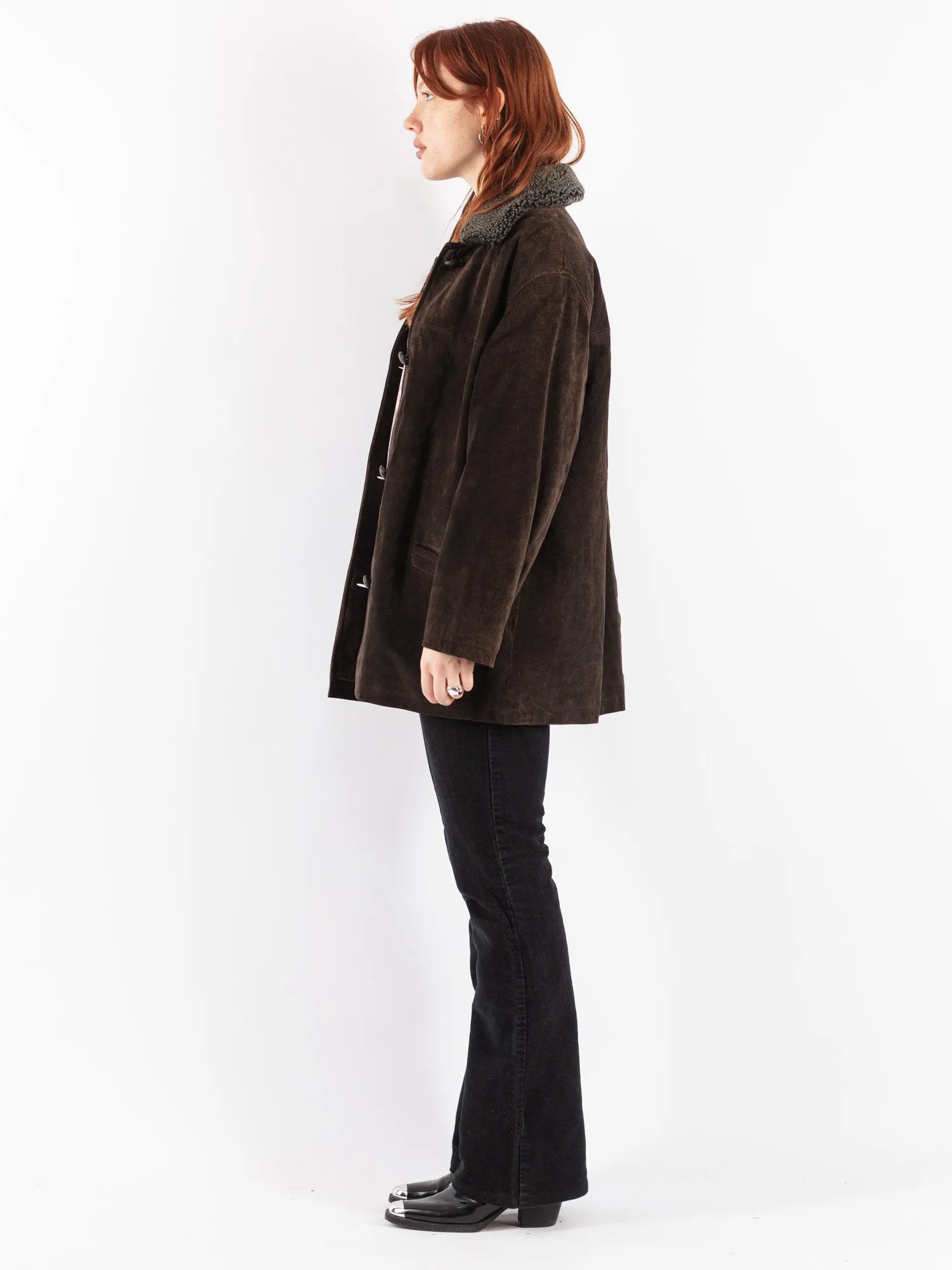 Vintage 90's Women Suede Coat in Brown