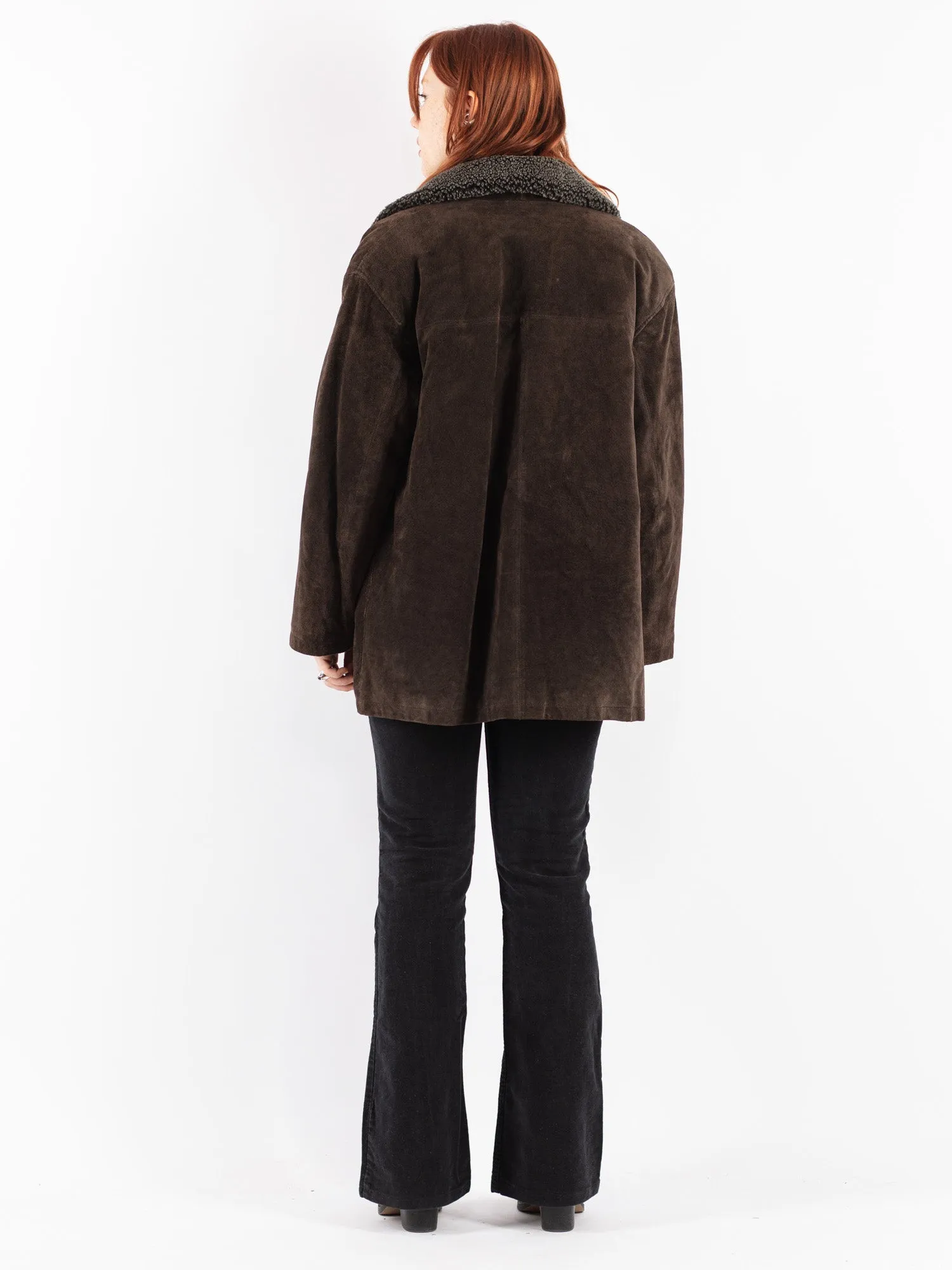 Vintage 90's Women Suede Coat in Brown