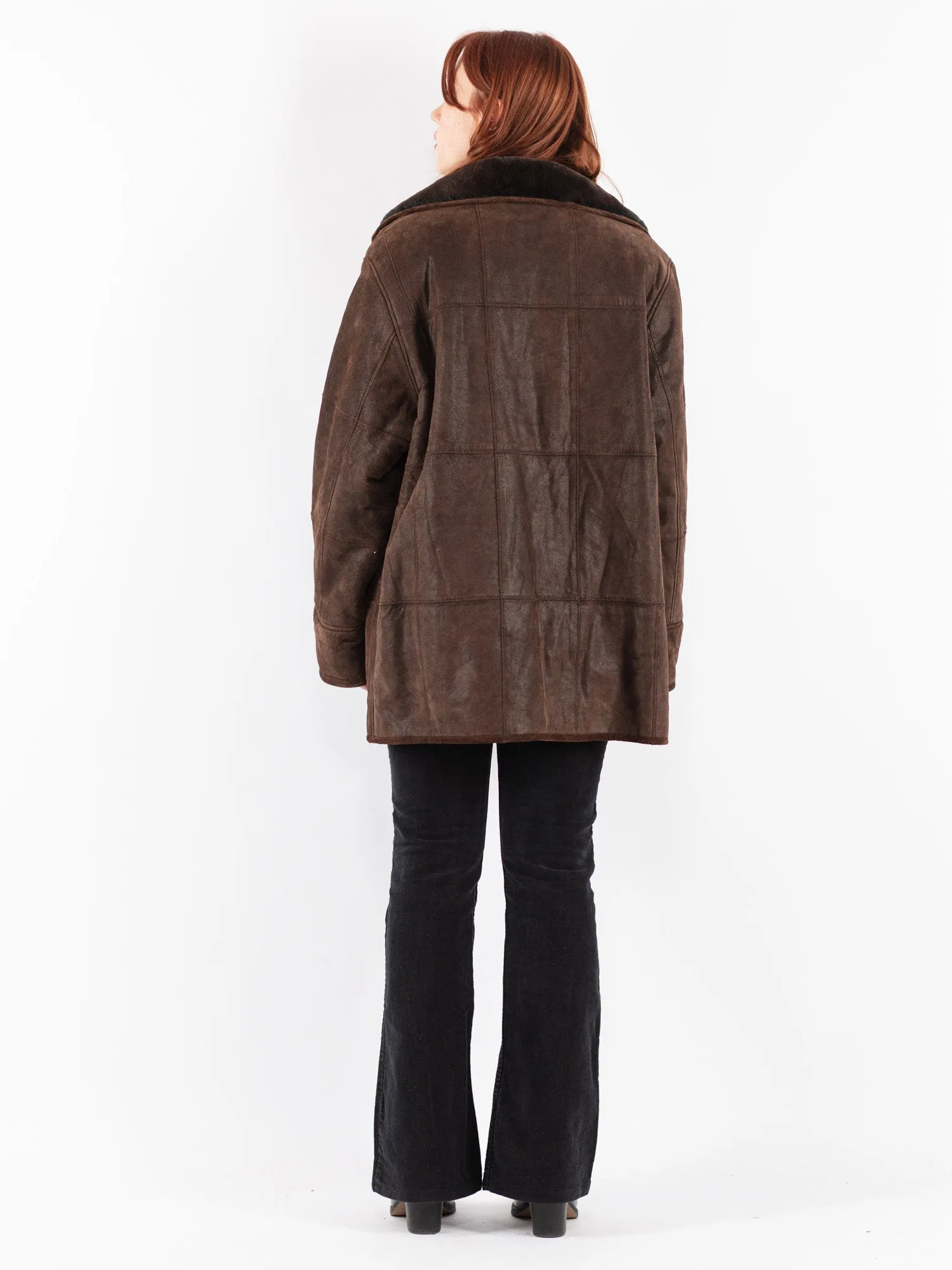 Vintage 90's Women Suede Sherpa Coat in Brown