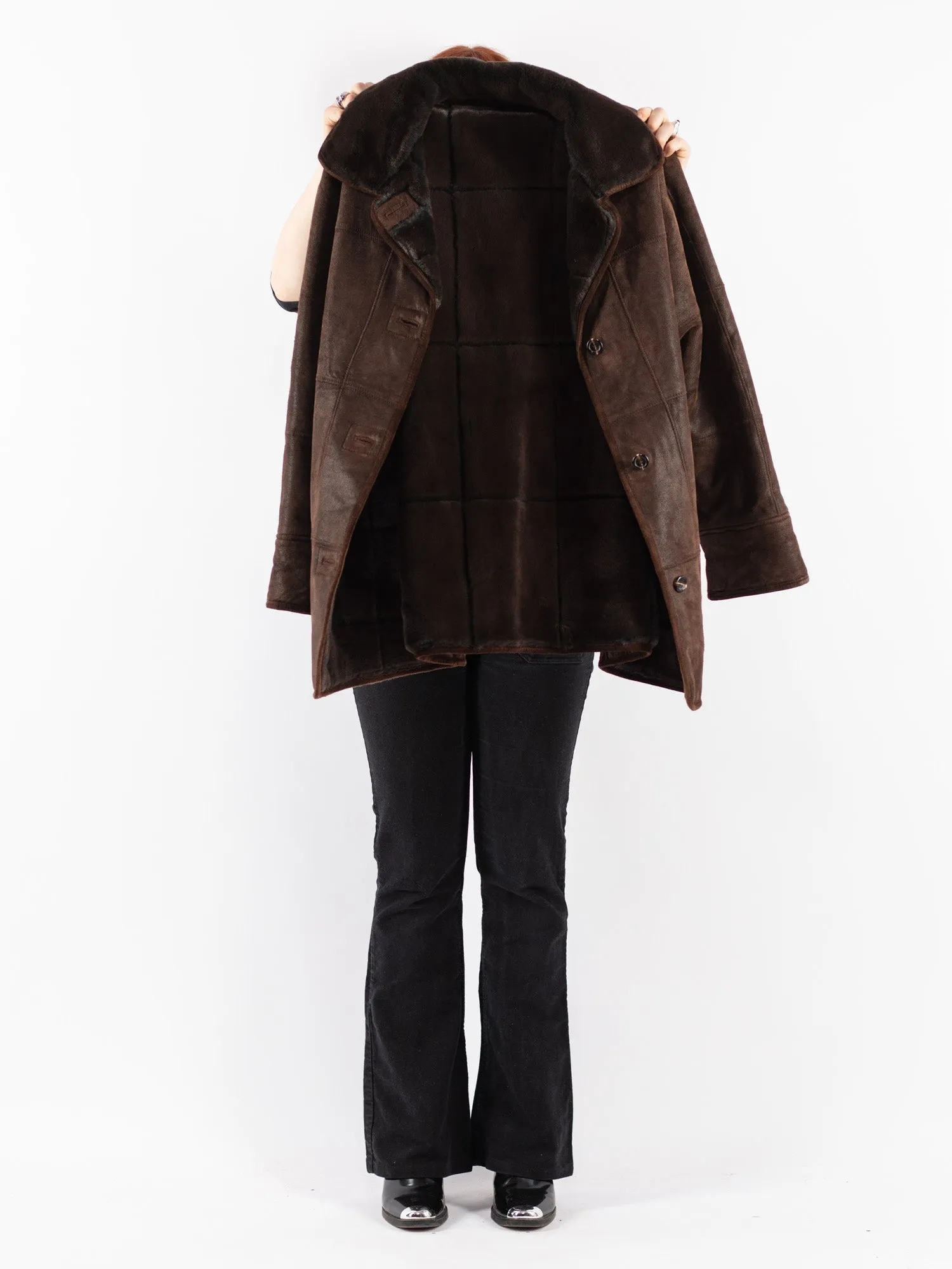 Vintage 90's Women Suede Sherpa Coat in Brown