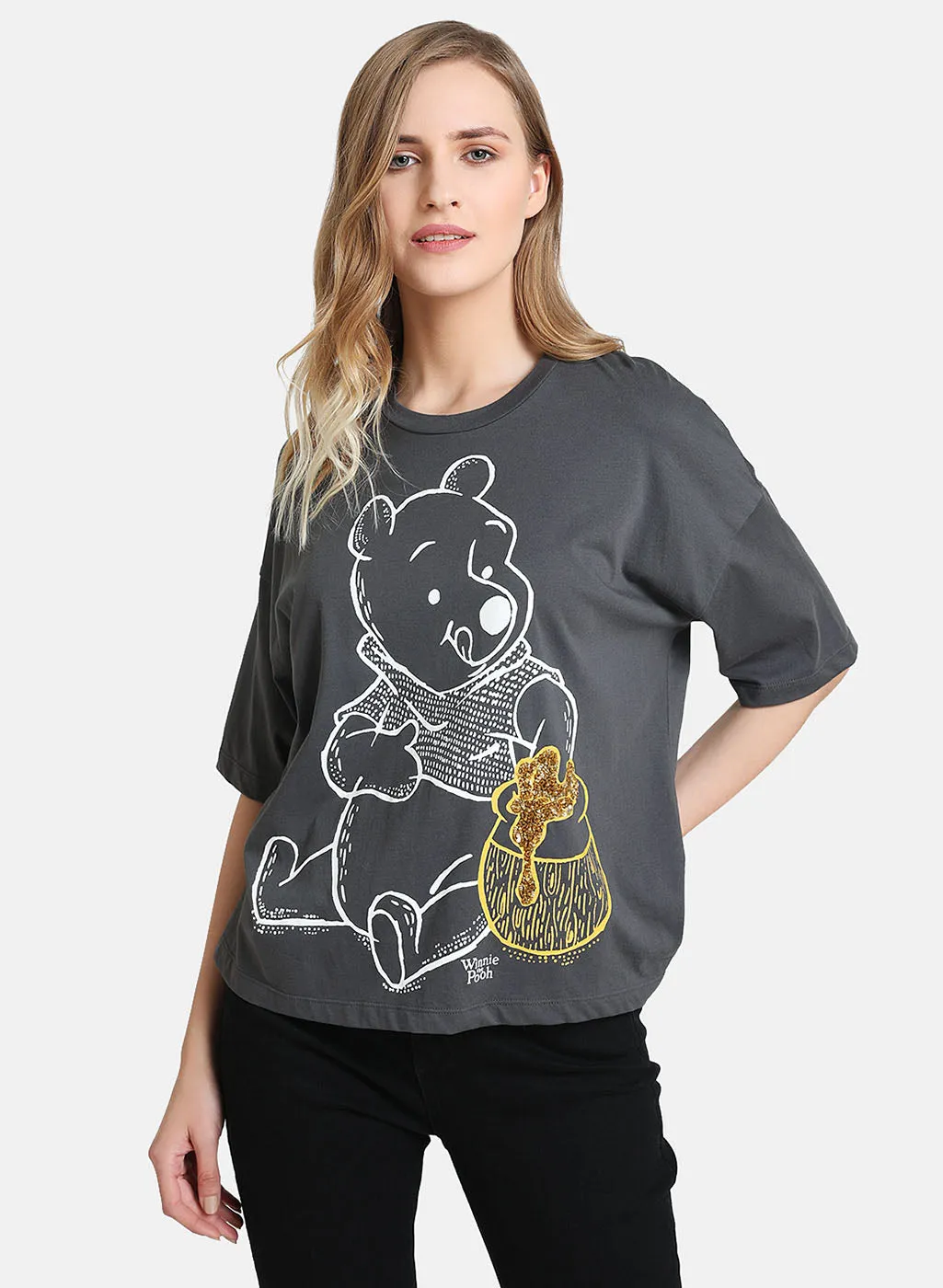 Winnie The Poo Disney Print & Sequin T-Shirt