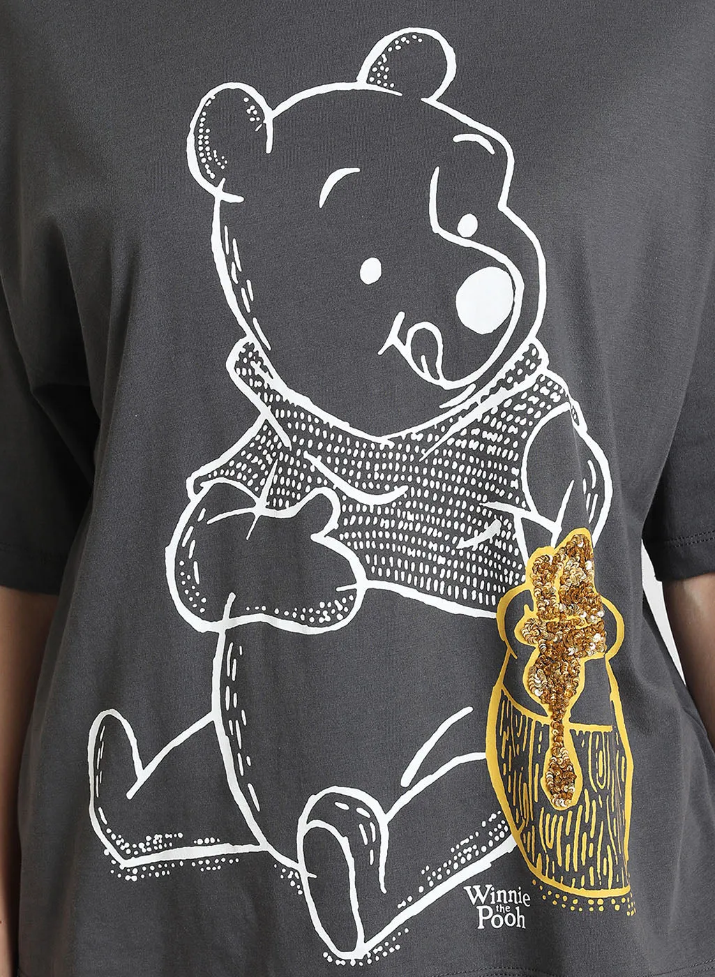 Winnie The Poo Disney Print & Sequin T-Shirt