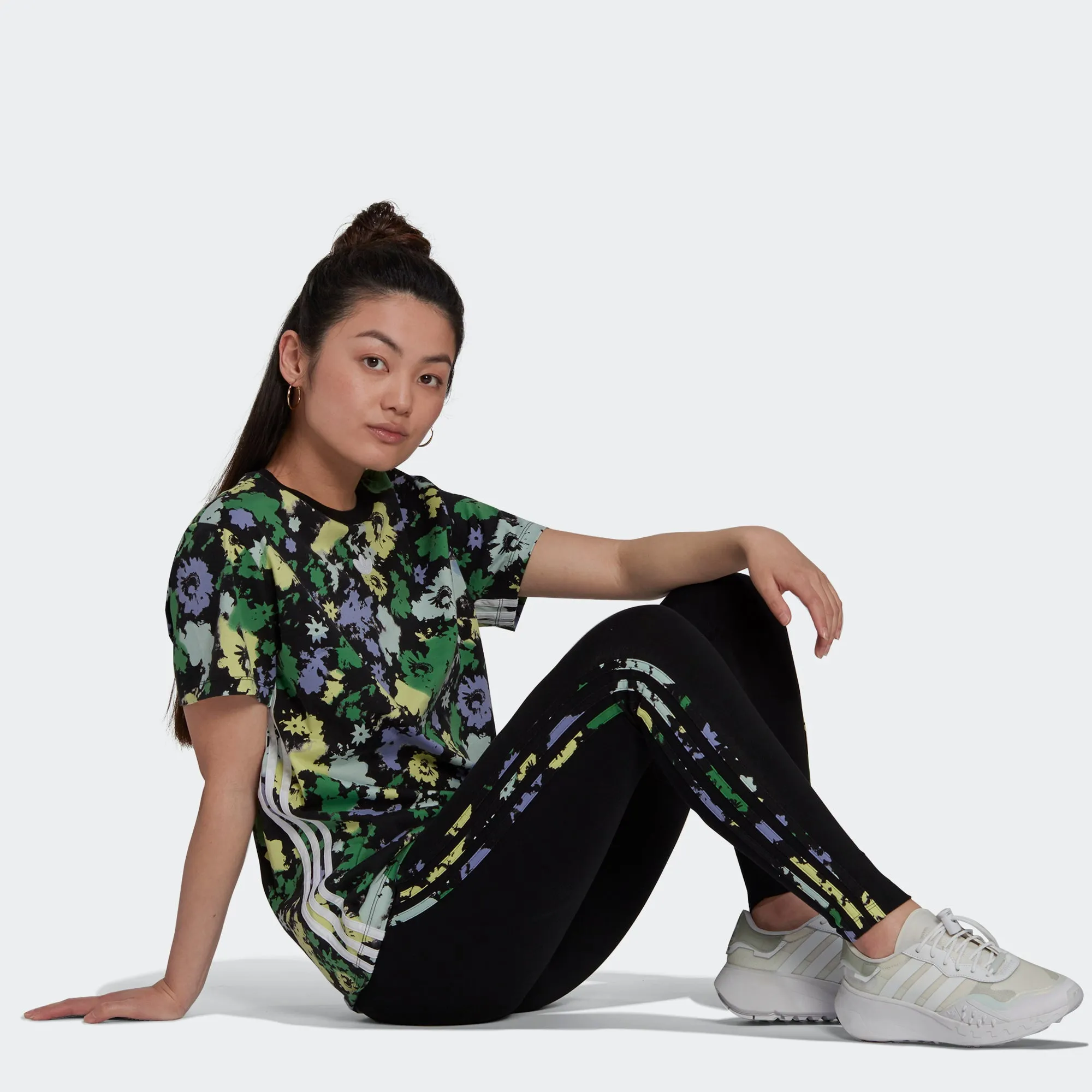 Women’s adidas Originals Floral 3-Stripes Leggings Black