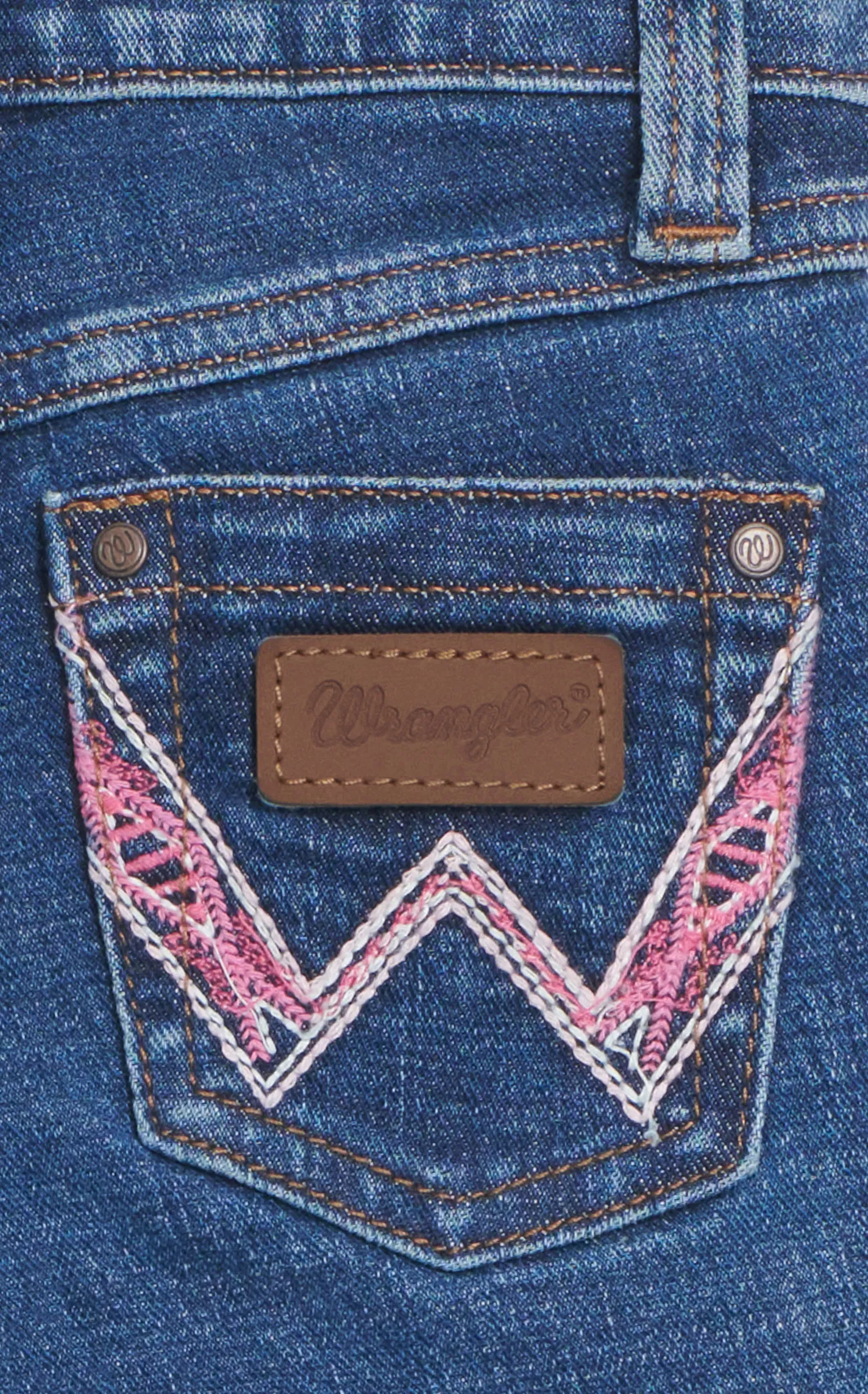 Wrangler Girl's Faith Dark Wash Pink W Embroidery Trouser Jeans