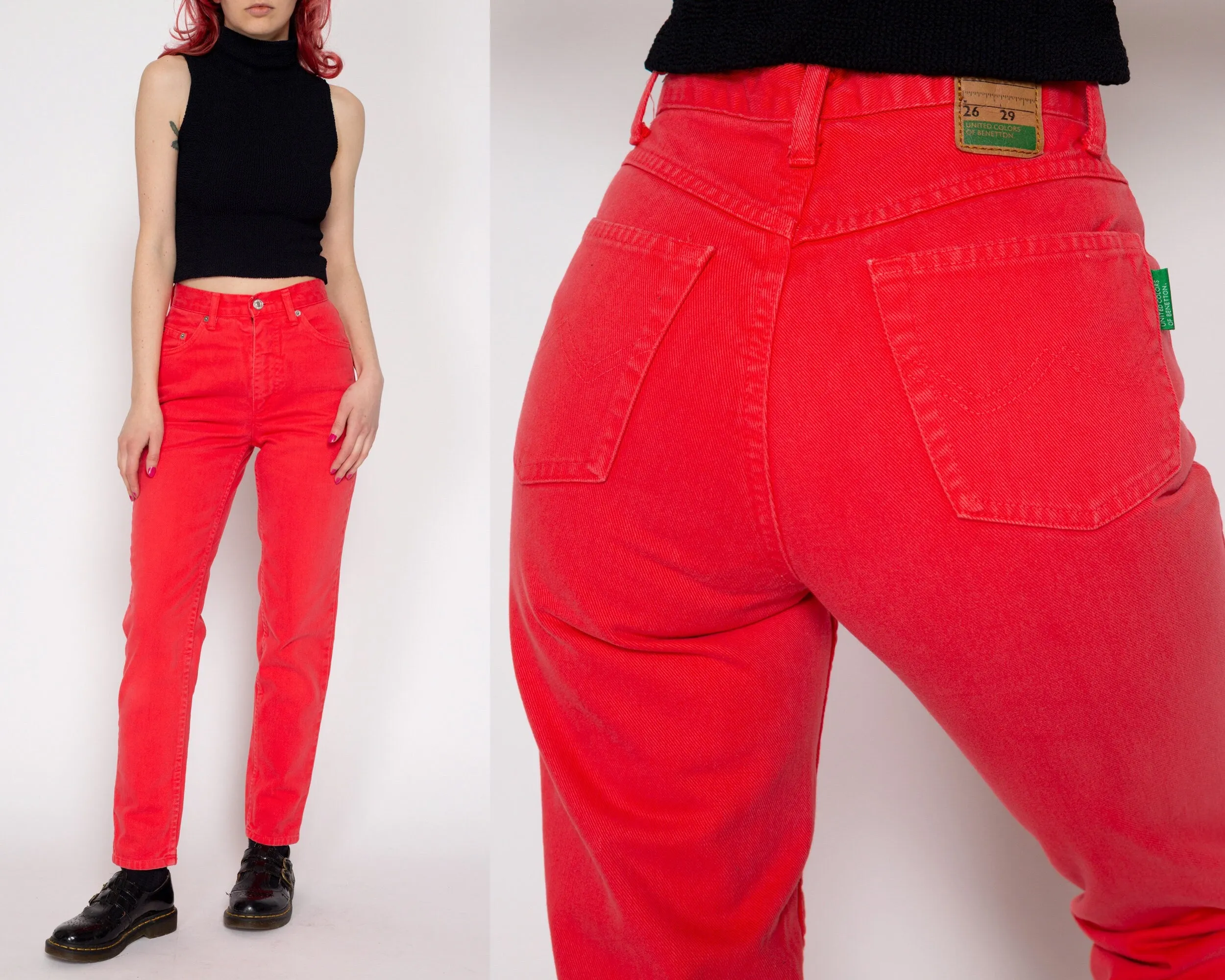 XXS 90s United Colors Of Benetton Coral Pink Jeans 23"