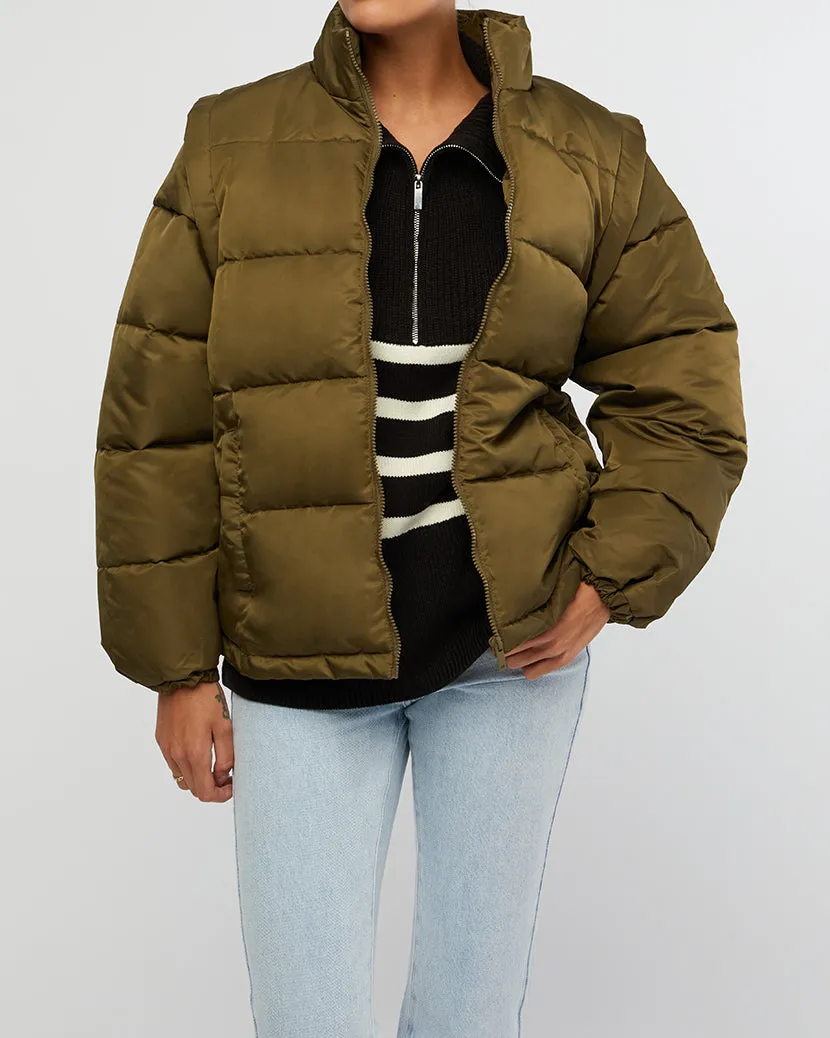 Zip Off Sleeve Puffer Jacket | Military Olive