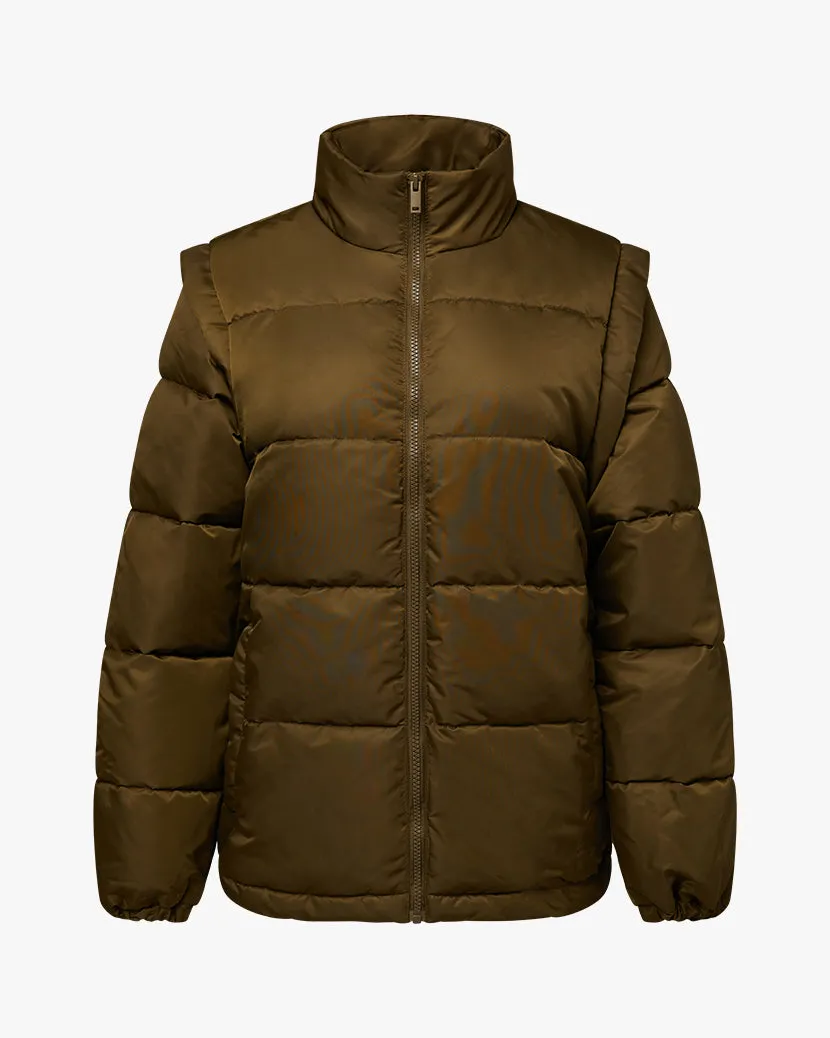 Zip Off Sleeve Puffer Jacket | Military Olive