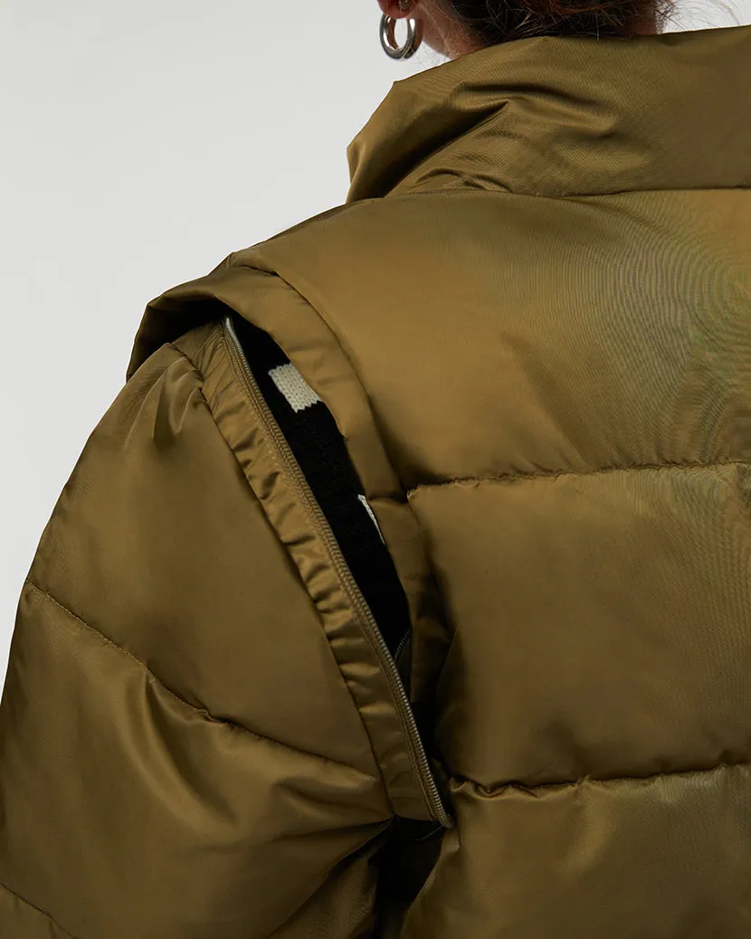 Zip Off Sleeve Puffer Jacket | Military Olive